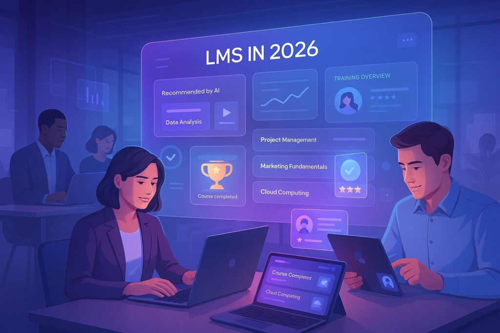 LMS in 2026 futuristic training dashboard