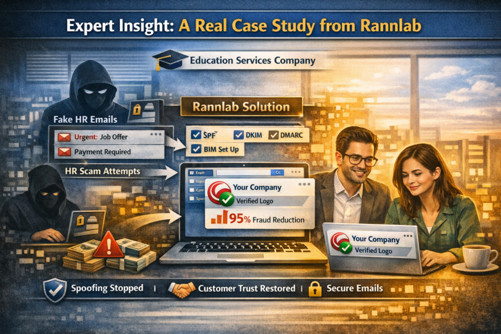 Protect Your Employees from Spoofing with Rannlab BIMI Verification Services 3 Expert insight case study from Rannlab showing how BIMI, DMARC, DKIM and SPF helped an organization stop spoofing and HR scam attempts.