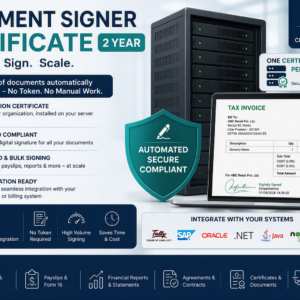 Document signer certificate 2 year installed on server automatically signing GST tax invoices without a USB token