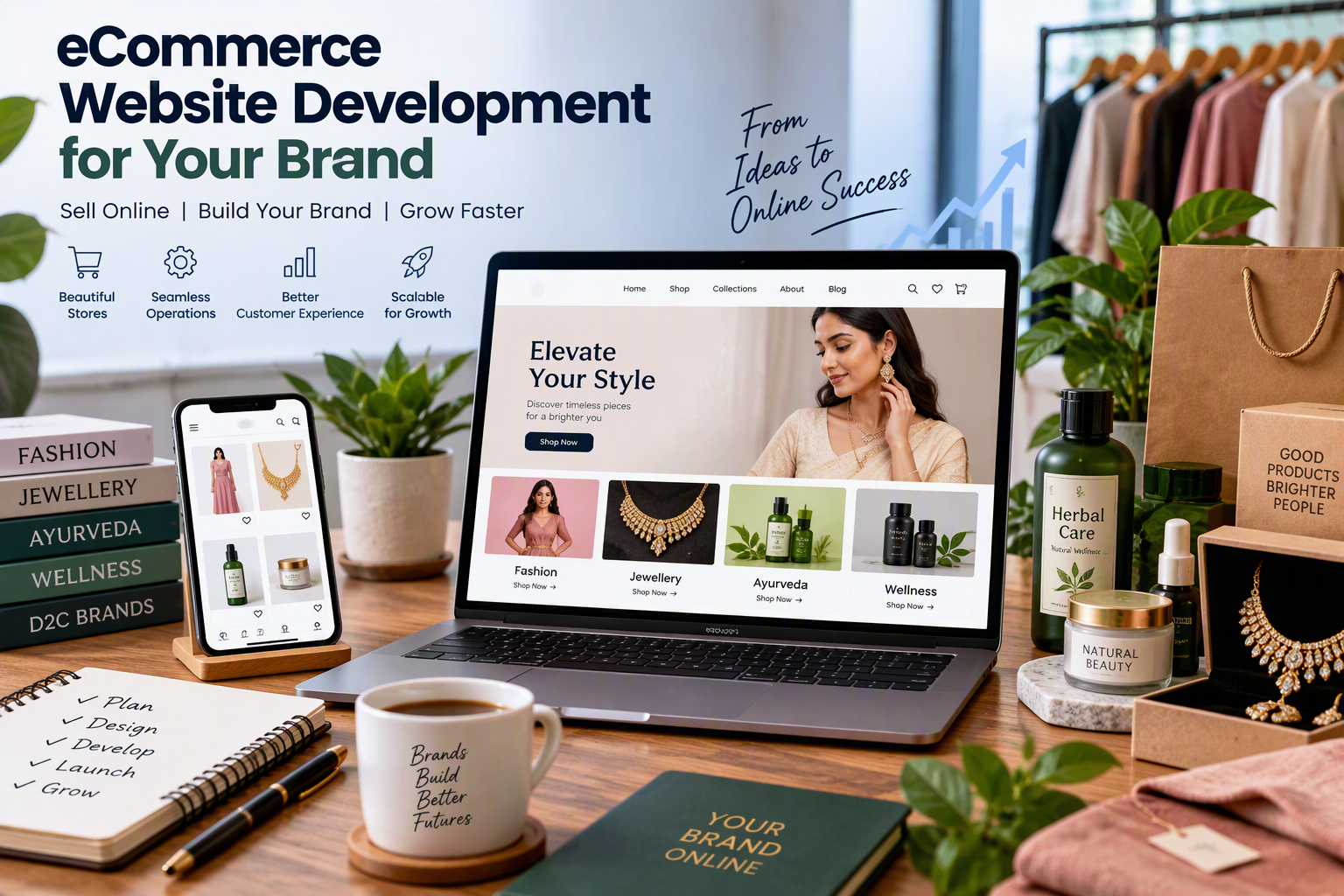 eCommerce website development for clothing, jewellery and wellness brands